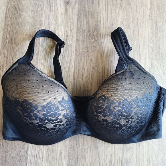 Soma 36DD Stunning Support Balconette Black  Floral Polka Dot Bra Underwire - Picture 1 of 6